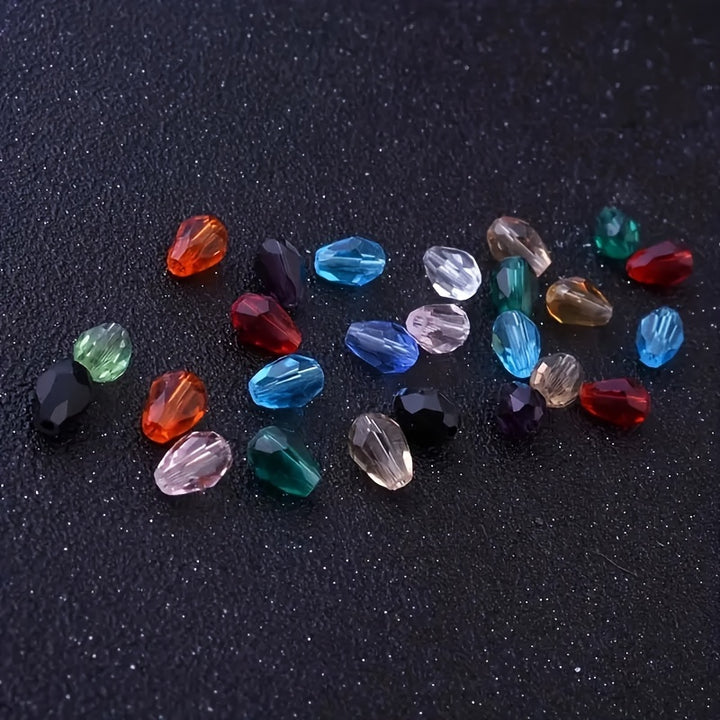 70pcs 6*8mm Transparent Colorful Teardrop Shape Imitation Crystal Loose Beads Faceted Spacer Beads Charms For Bracelet Necklace DIY Crafting Jewelry Accessory Making Supplies