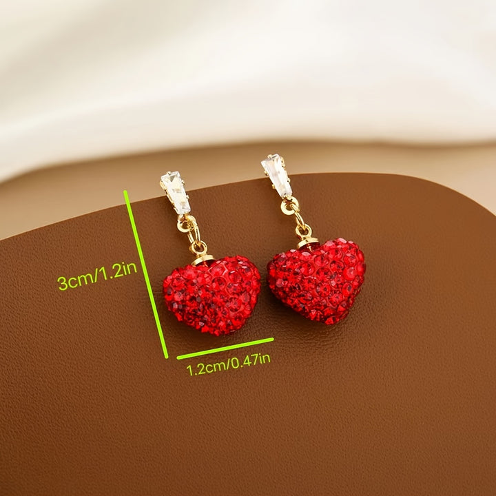 Red Love Earrings Big Red Heart-shaped Imitation Diamond Pendant Light Luxury High-end Earrings Christmas High-end Earrings Gift Jewelry For Women
