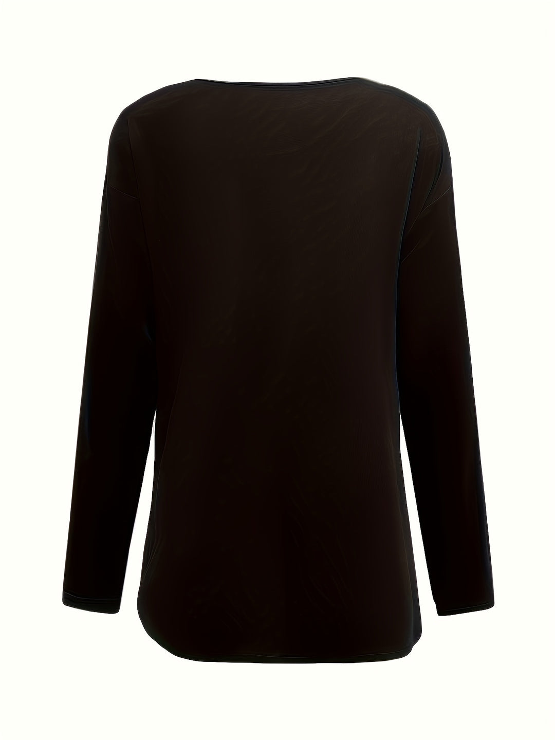 Rhinestone Heart Pattern V Neck T-Shirt, Casual Long Sleeve T-Shirt For Spring & Fall, Women's Clothing