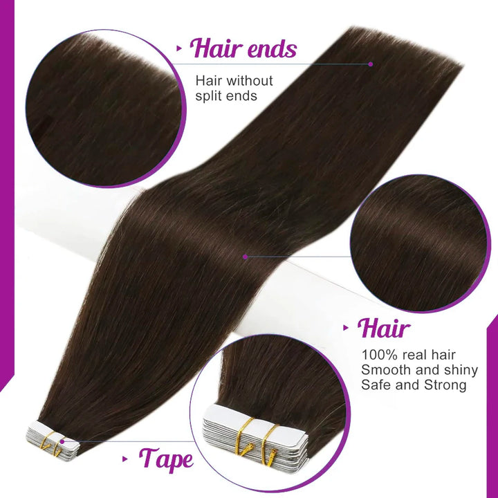 Premium Brazilian Hair Tape Extensions - Straight 20 Pcs