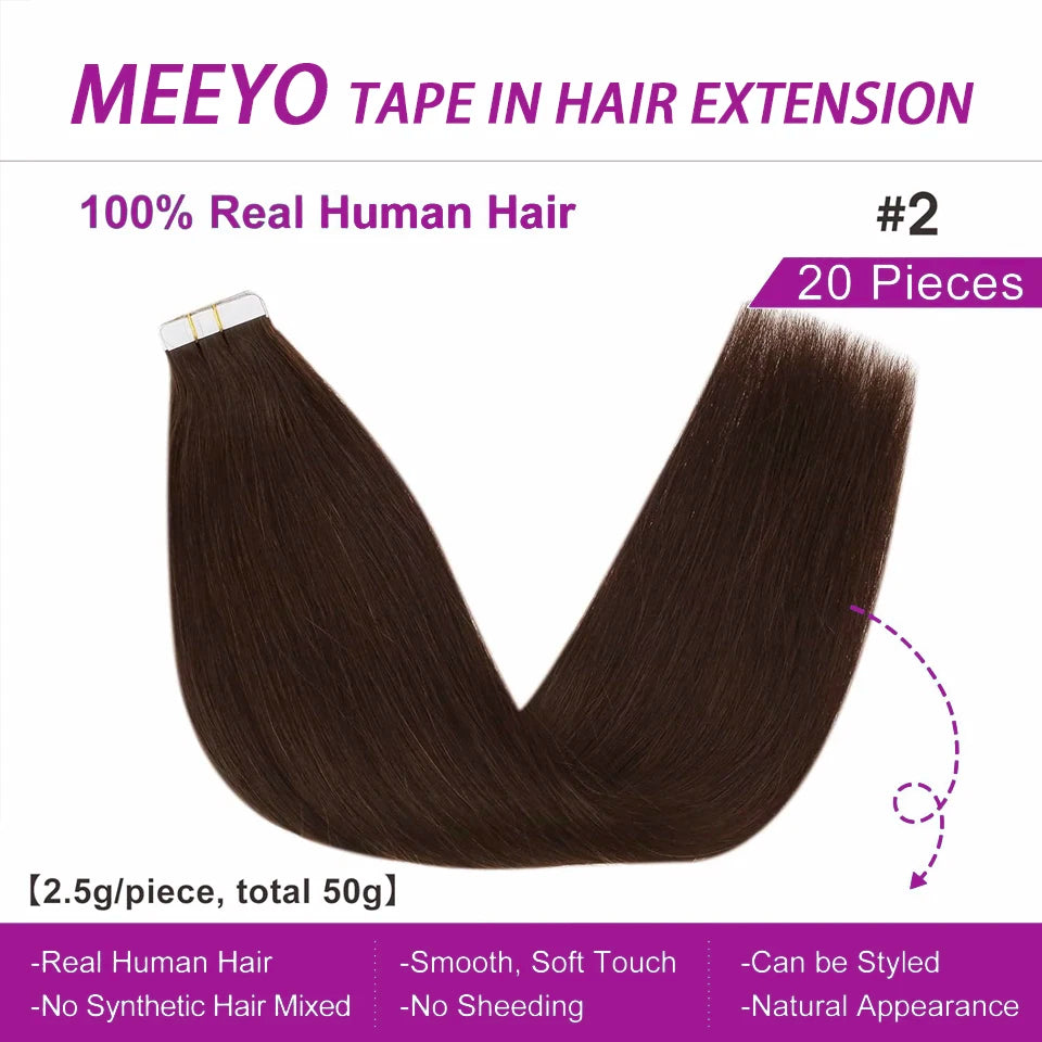 Premium Brazilian Hair Tape Extensions - Straight 20 Pcs