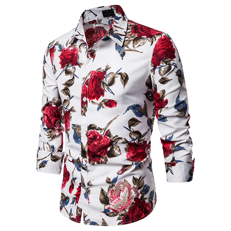 Men's Floral Print Long Sleeve Shirt
