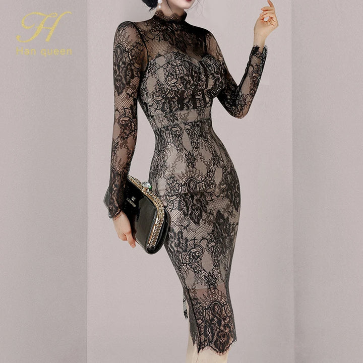 Korean Fashion H Han Queen See-Through Lace Dress