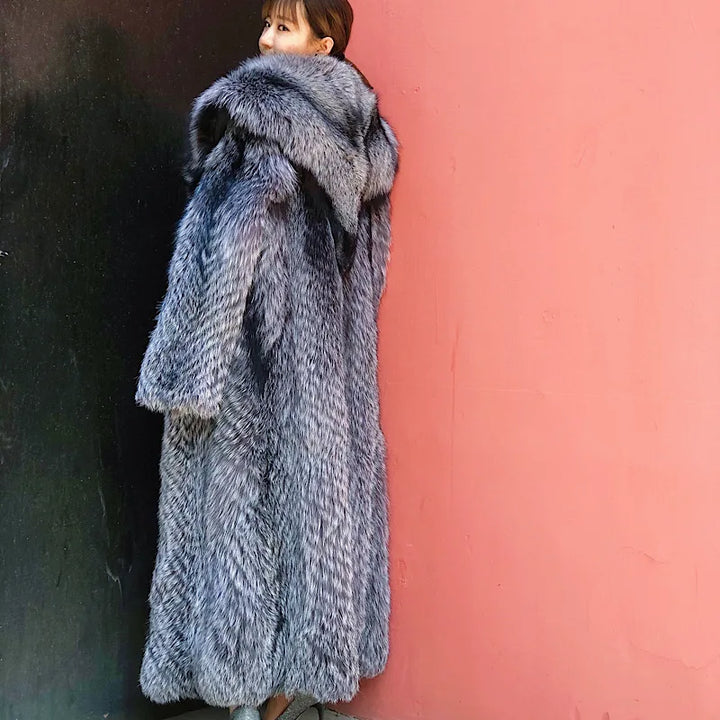 New off Season Special Price in Autumn And Winter Of 2021 Silver Fox Full Skin Lapel Young Super Long Fur lady's Coat