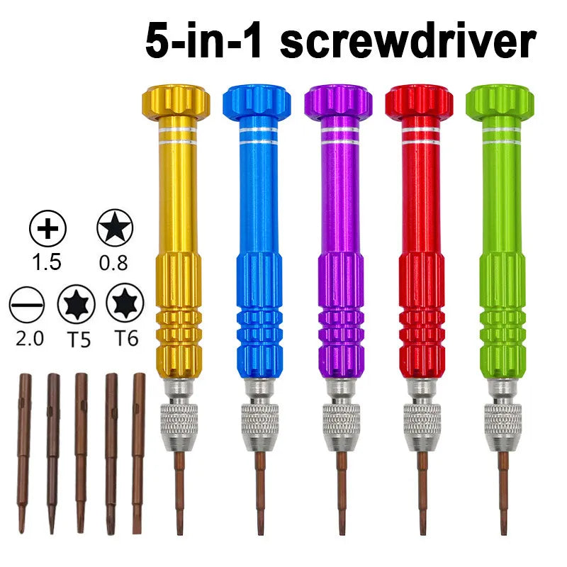 5 In 1 Screwdriver Set Mini Portable Slotted Phillips Hex Pozidriv Screwdriver Glasses Camera Computer Watch Phone Repair Tools