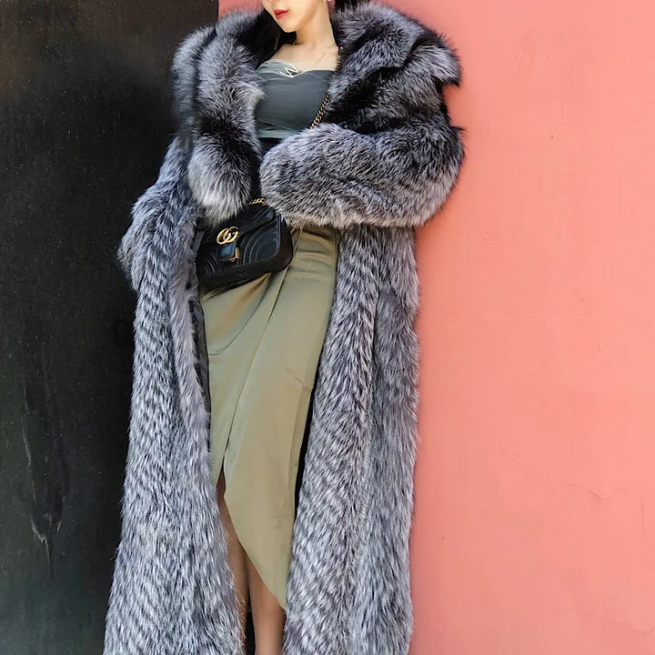 New off Season Special Price in Autumn And Winter Of 2021 Silver Fox Full Skin Lapel Young Super Long Fur lady's Coat