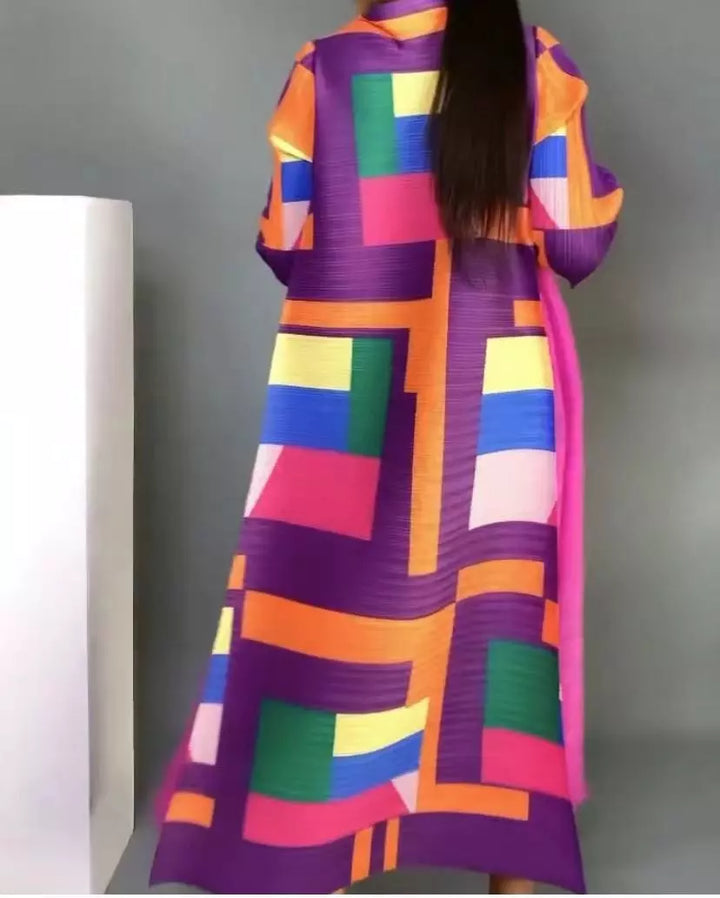 2023 Miyake Pleated Dress - European/American Fashion - High Temperament - Loose Print - Medium/Long - Spot