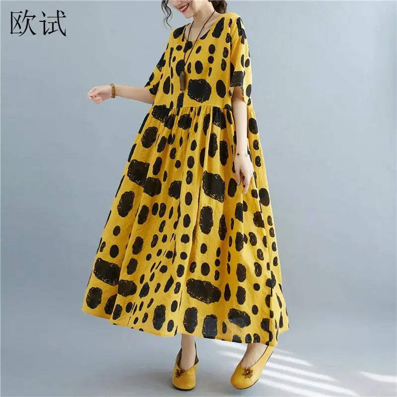 Vintage Polka Dot Dress - Loose Fit, Summer Fashion, Oversized, Free Shipping