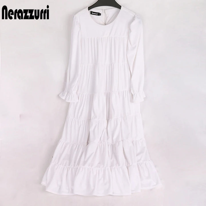 Nerazzurri Velvet Dress - Black White 3/4 Puff Sleeve