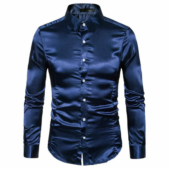 Men's Plus Size Silk Satin Tuxedo Shirt - Casual Slim Fit Gold Wedding Dress