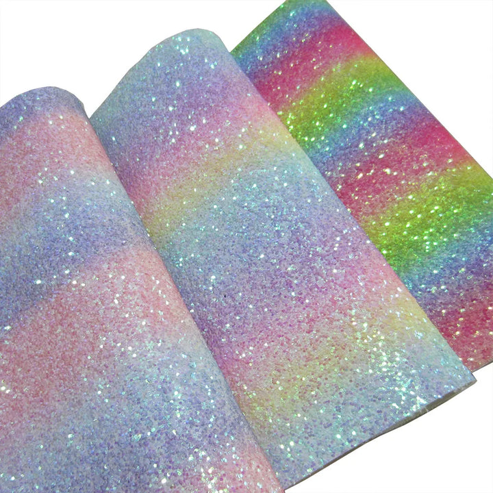 Chunky Rainbow Glitter Fabric Faux Leather