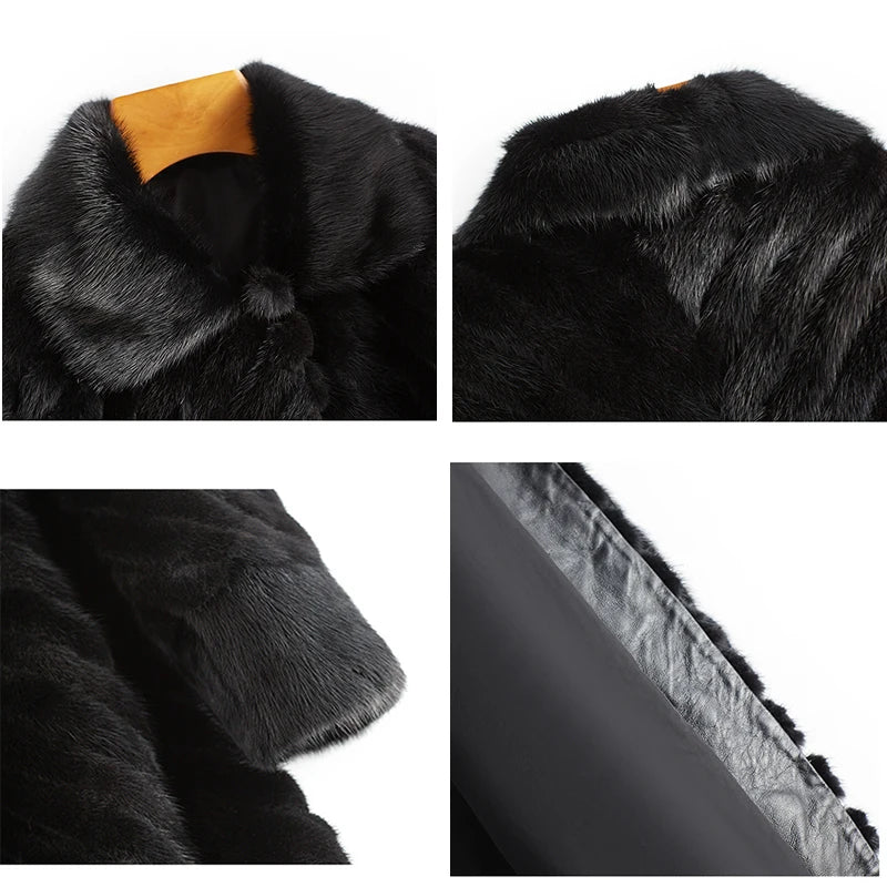 Women's Coat Real Mink Fur Jackets Long Sleeve Winter Large Warm Real Fur  Women Long Black Clothes Luxury Mink Collar Coat