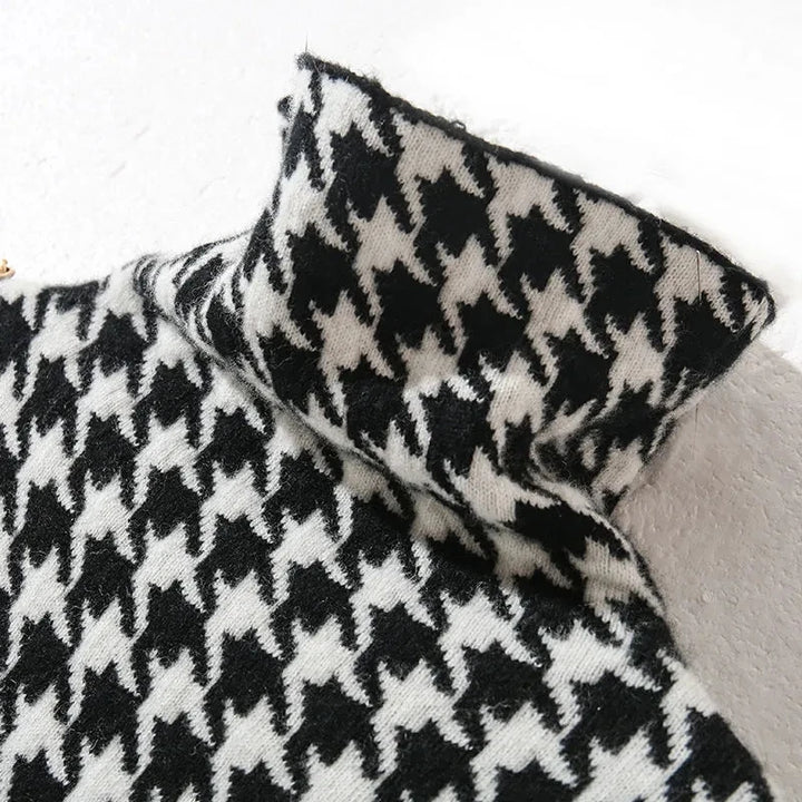 Korean Fashion Bird Lattice Turtleneck Sweater Dress