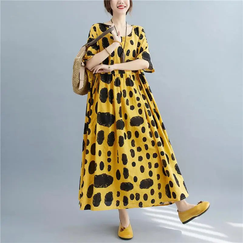 Vintage Polka Dot Dress - Loose Fit, Summer Fashion, Oversized, Free Shipping