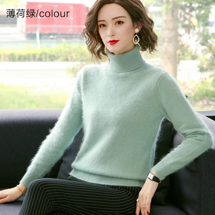 High Lapel Mink Cashmere Sweater - Autumn Winter Women's Knitwear