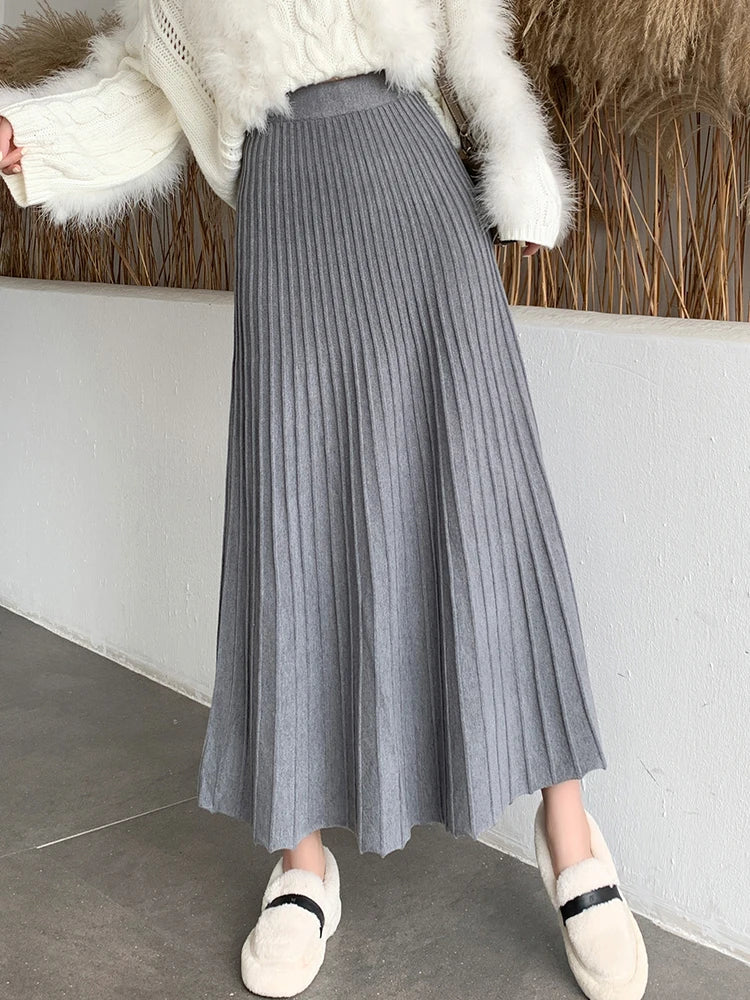 2023 Fall Winter Knitted Maxi Skirt - Thick, Warm, High Waist, Ankle Length - Women's Size 60-90cm