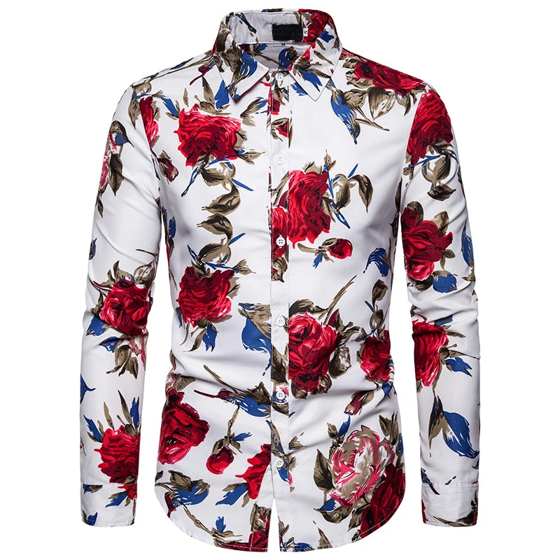 Men's Floral Print Long Sleeve Shirt