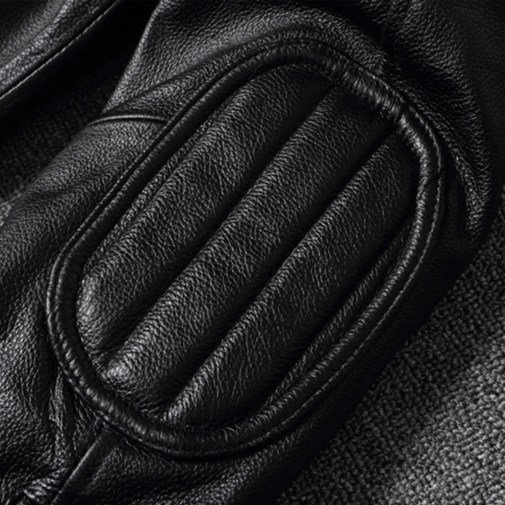 Men's 100% Cowhide Leather Jacket | Autumn/Winter | Stand Collar | Plus Size | Asian Sizing