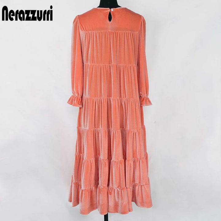 Nerazzurri Velvet Dress - Black White 3/4 Puff Sleeve