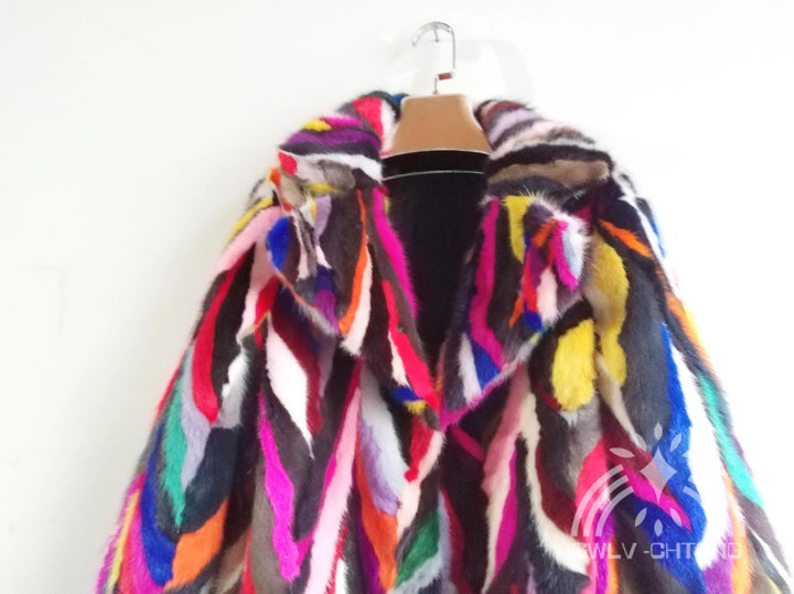 New genuine real natural mink fur coat women fashion x-long multi-color jacket ladies colorful long outwear overcoat warm winter