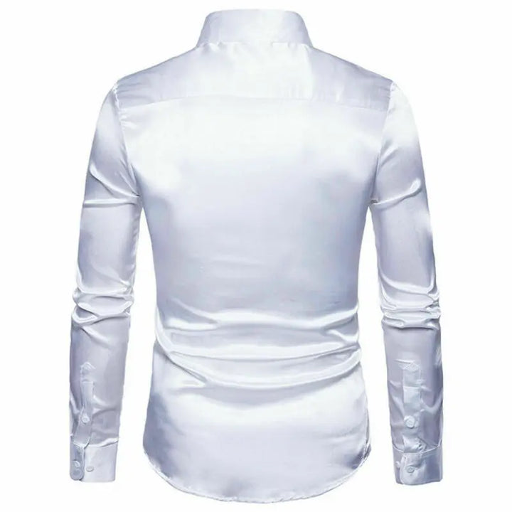 Men's Plus Size Silk Satin Tuxedo Shirt - Casual Slim Fit Gold Wedding Dress