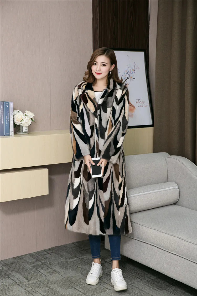 Genuine real natural mink fur coat women's fashion multi-color colorfull English collar warm winter waistcoats custom any size