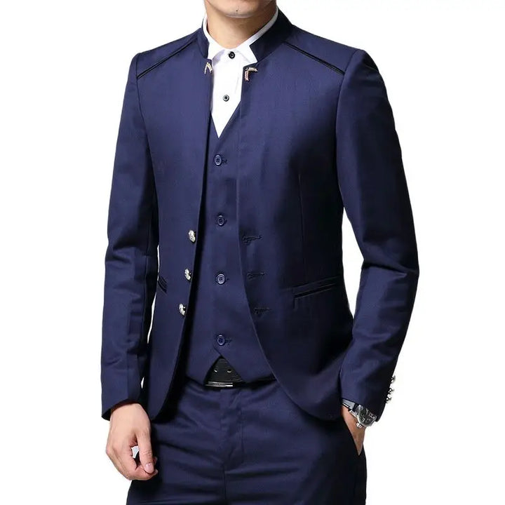 Blue Slim Fit Men's 3-Piece Suit - Spring/Autumn