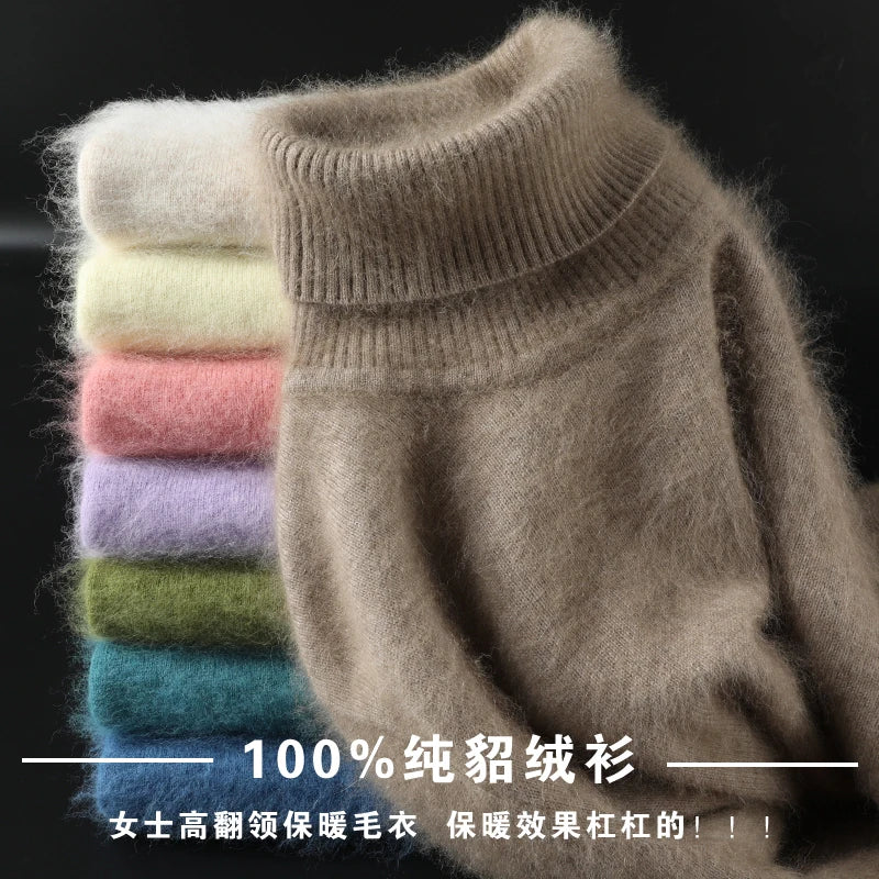 High Lapel Mink Cashmere Sweater - Autumn Winter Women's Knitwear