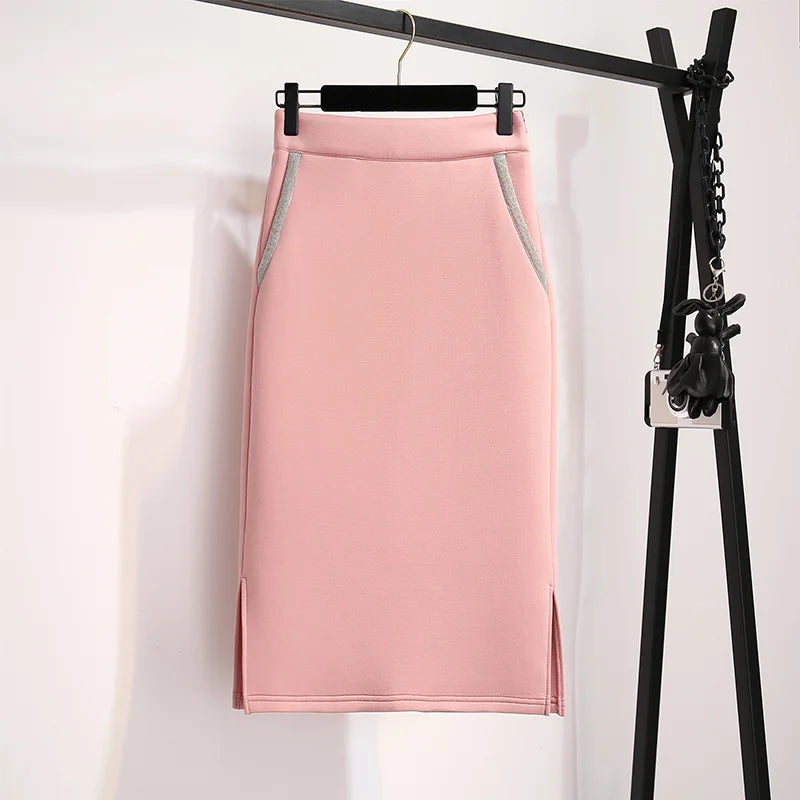 Women's Elegant Pink Hooded Sweatshirt & Skirt Set - 2022 Autumn/Winter Office Wear