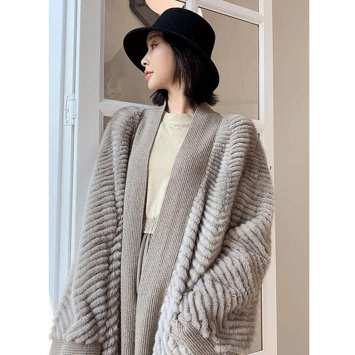 HDHOHR 2023 New High Quality Natural Mink Fur Coat Women With Belt Knitted Real MinkFur Jacket Fashion Warm Long For Female