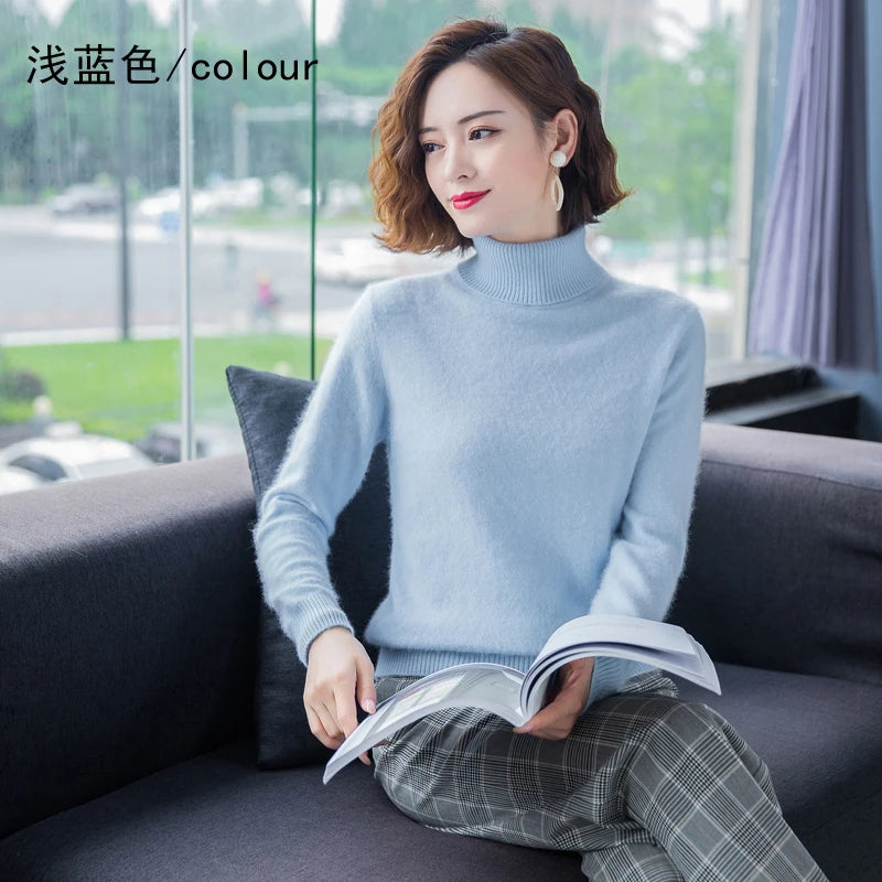 High Lapel Mink Cashmere Sweater - Autumn Winter Women's Knitwear