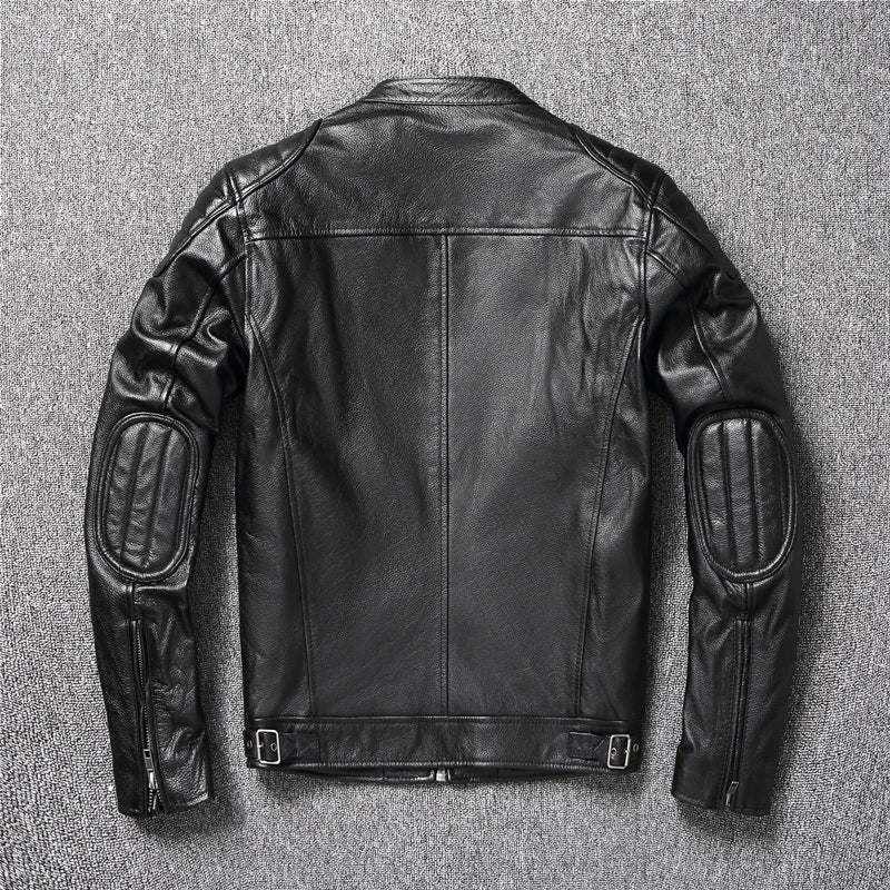Men's 100% Cowhide Leather Jacket | Autumn/Winter | Stand Collar | Plus Size | Asian Sizing
