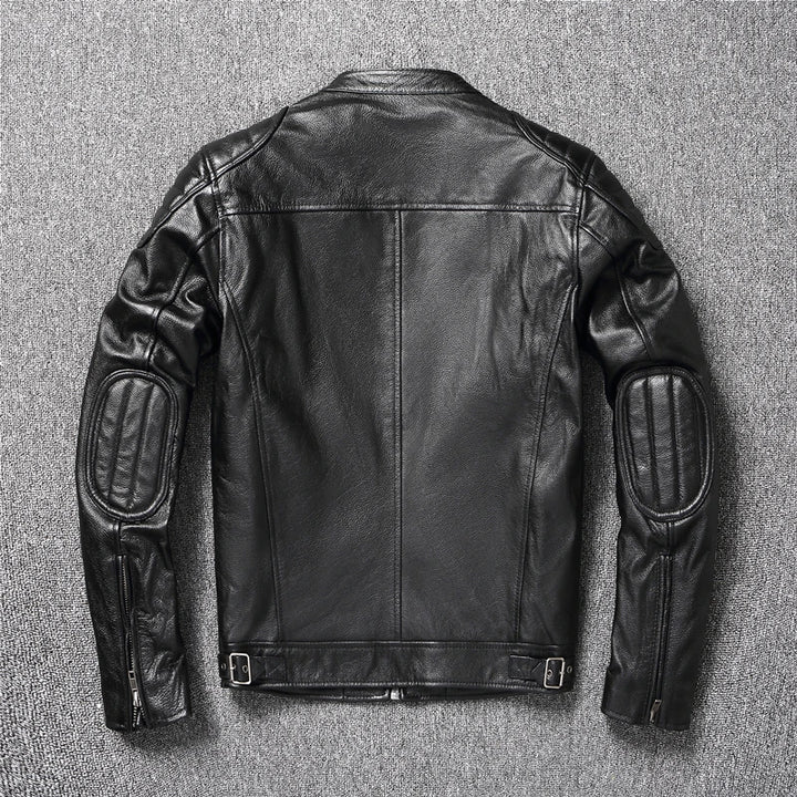Men's 100% Cowhide Leather Jacket | Autumn/Winter | Stand Collar | Plus Size | Asian Sizing