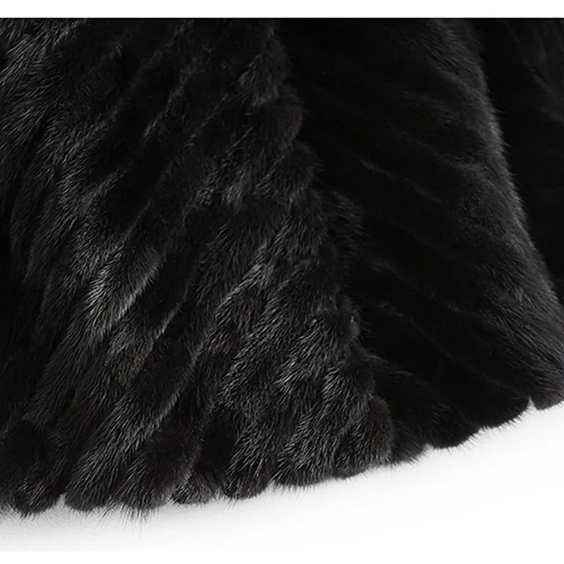 Women's Coat Real Mink Fur Jackets Long Sleeve Winter Large Warm Real Fur  Women Long Black Clothes Luxury Mink Collar Coat