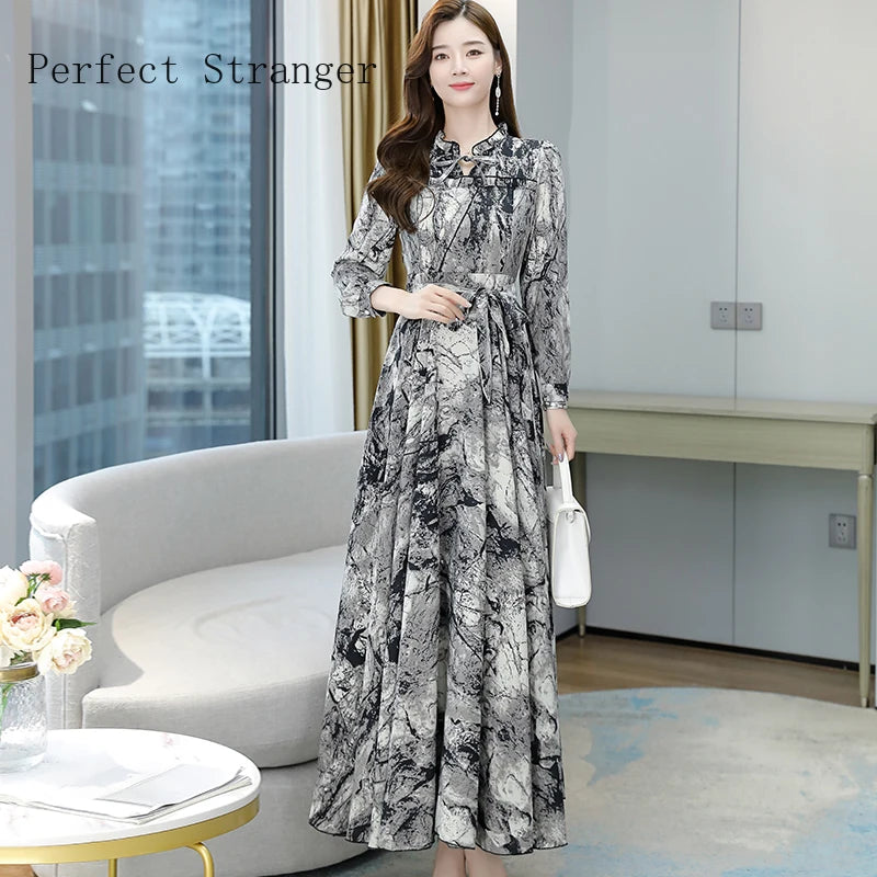 Get Ready for Fall with Our Korean Floral Print Long Dress - Limited Time Offer!