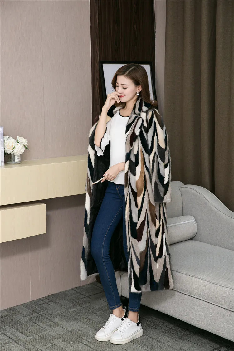 Genuine real natural mink fur coat women's fashion multi-color colorfull English collar warm winter waistcoats custom any size
