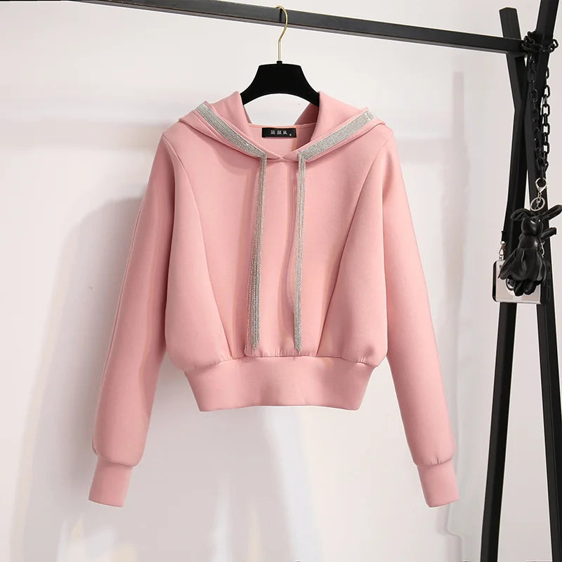 Women's Elegant Pink Hooded Sweatshirt & Skirt Set - 2022 Autumn/Winter Office Wear