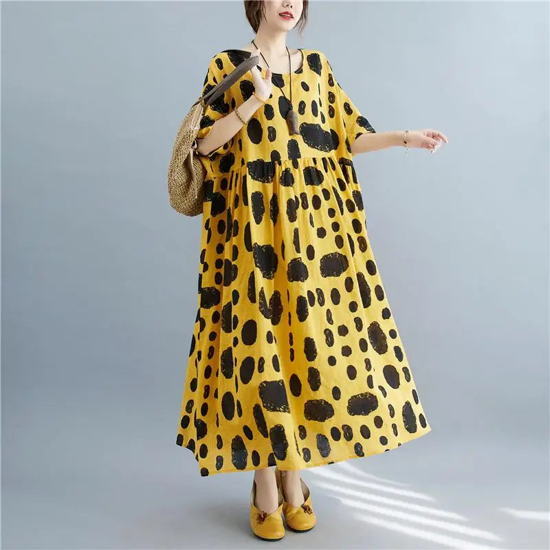 Vintage Polka Dot Dress - Loose Fit, Summer Fashion, Oversized, Free Shipping