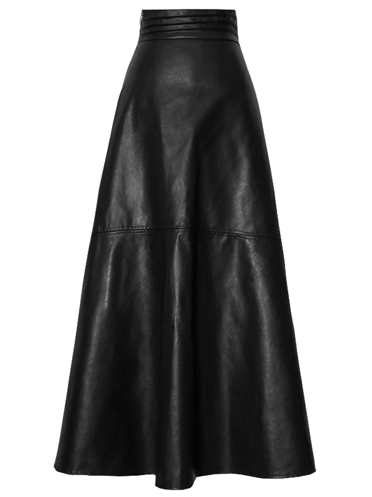Lautaro High Waist Faux Leather Maxi Skirt - Korean Fashion 2021