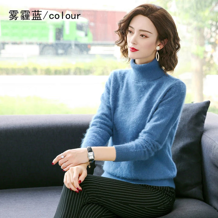 High Lapel Mink Cashmere Sweater - Autumn Winter Women's Knitwear