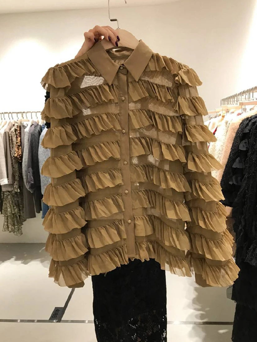 2021 Spring Fashion: Women's Ruffles Stitching Cardigan Blouse - Loose Fit