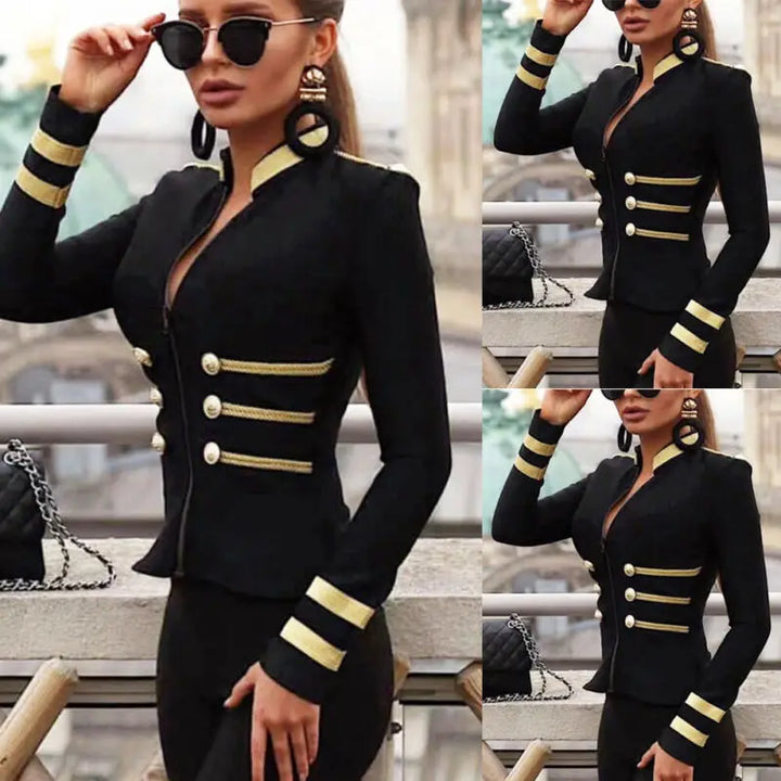 Women Ladies Fashion Winter Sexy Stand Neck Padded Slim Jacket Check Zipper Up Biker Coat Military New