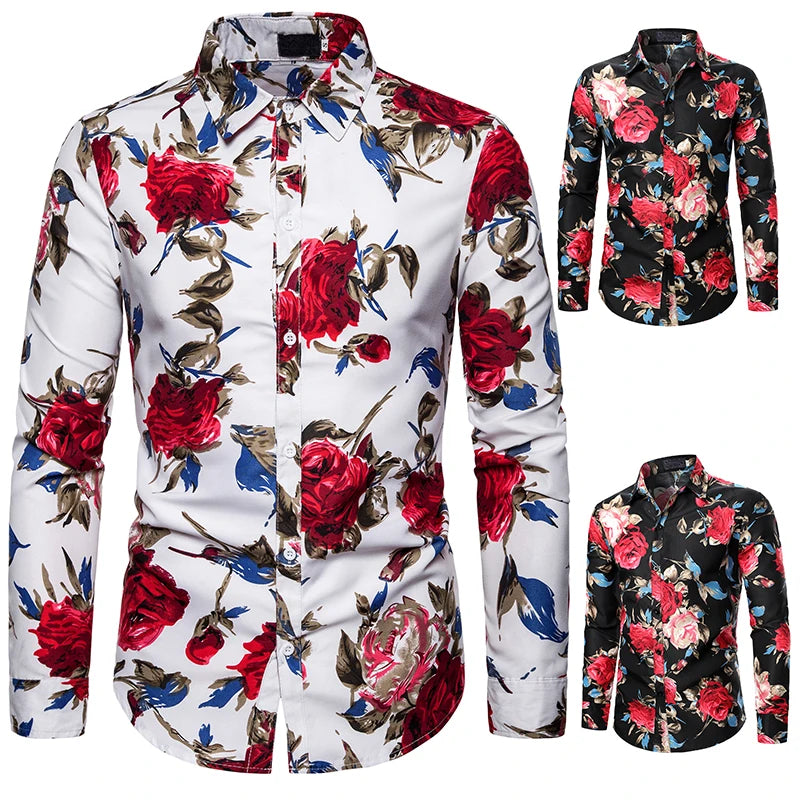 Men's Floral Print Long Sleeve Shirt