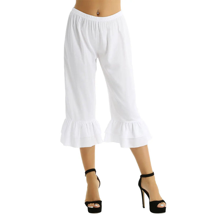 Women Ladies Sweet Dance Trousers Retro Vintage Elastic Waist Ruffles Hem Pantaloons Bloomers Underpants Victorian Era Costume