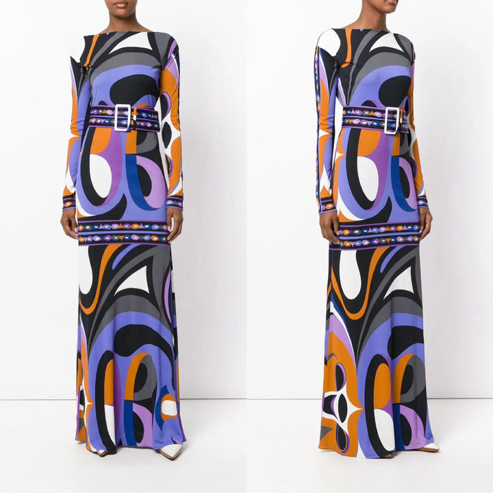 Luxury Purple Geometry Maxi Dress