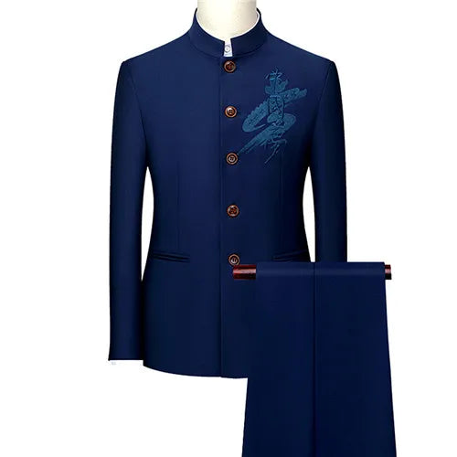 Blue Slim Fit Men's 3-Piece Suit - Spring/Autumn