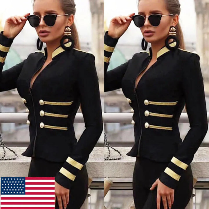 Women Ladies Fashion Winter Sexy Stand Neck Padded Slim Jacket Check Zipper Up Biker Coat Military New