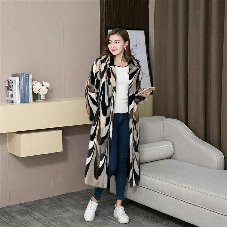 Genuine real natural mink fur coat women's fashion multi-color colorfull English collar warm winter waistcoats custom any size