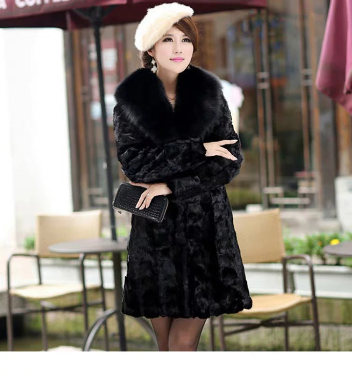 Warm Mink Fur Coat with Fox Fur Collar