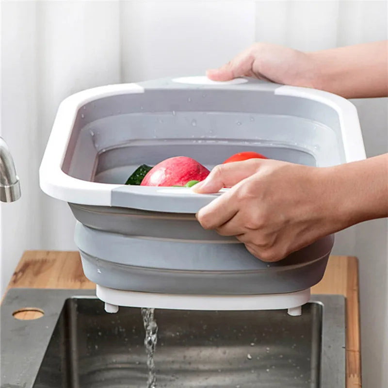 Cutting Board Folding Sink Multifunction Chopping Board Dish Tub Travel Outdoor Portable Washing Basket Kitchen Storage Tool